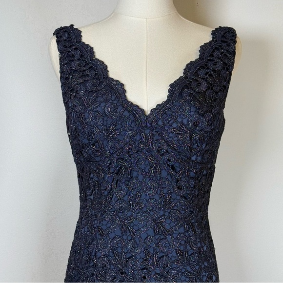 Adrianna Papell Navy Shimmer Embroidered Lace Short Formal Dress Size 4 - Picture 2 of 13